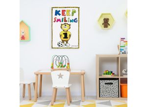 4262513380451 - Leinwandbild LUCKYLINDE Der kleine Tiger mit Fußball bunt B30cm H45cm T2cm Canvas Holzrahmen Bilder Exklusive JANOSCH Kindermotive