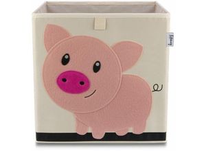 4270000413667 - Aufbewahrungsbox mit Schwein Motiv i Spielzeugbox mit Tiermotiv passend für Würfelregale i Ordnungsbox für das Kinderzimmer i Aufbewahrungskorb