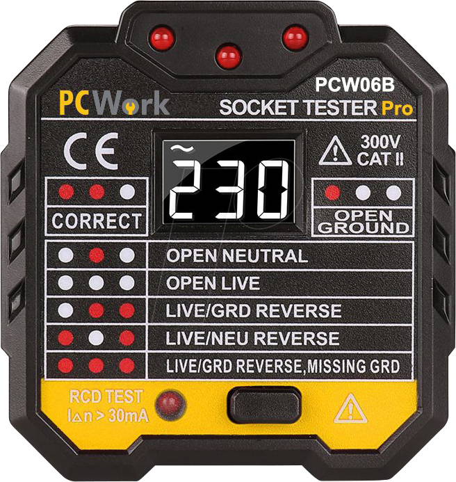 4270002353138 - PCW 06B - Steckdosentester PCW06B mit RCD Prüfung und LCD Display