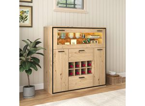 4291263832309 - Okwish - Sideboard Eleganter Weinschrank mit Doppeltüren Glasregal und Weinhalterung - Perfekte Aufbewahrung in einem stilvollen Sideboard