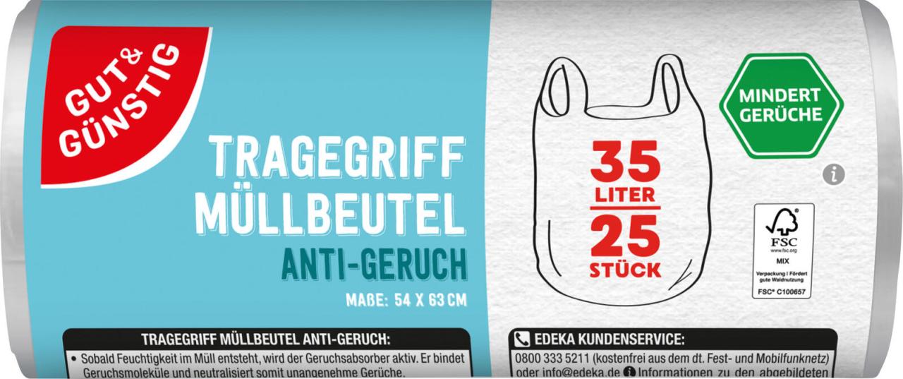 4311501583753 - Müllbeutel 4790904001 ANTI-GERUCH transparent 35 Liter mit Griff 4311501583753 25 Stück