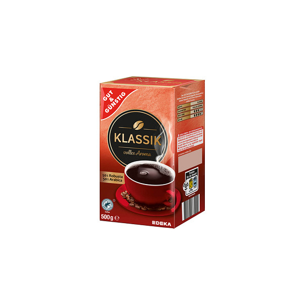 4311501665411 - Klassik Kaffee gemahlen Arabica- und Robustabohnen kräftig 5000 g 4311501665411 GUT&GÜNSTIG 500 Gramm