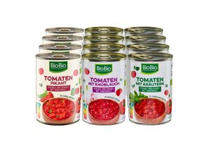 4316268599146 - BioBio Tomaten gewürzt 400 g verschiedene Sorten 12er Pack