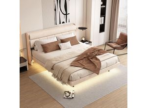 4321280139560 - Okwish - 180200cm gepolstertes Bett flaches Bett Schwebebett ausgestattet mit menschlichem Lichtsensor warme Polsterung beige