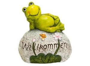 4333692023474 - Trendline - Dekofigur Frosch Willkommen 34 x 31 cm grau grün Gartenfiguren