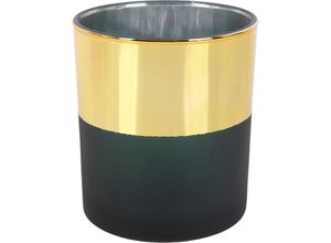 4333692560245 - Deko Glas Teelichthalter 9 x 10 cm gold schwarz - Trendline