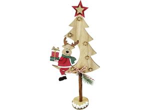 4333692744355 - Dekofigur Holz Tannenbaum Reh 45 x 42 x 52 cm mehrfarbig - Trendline