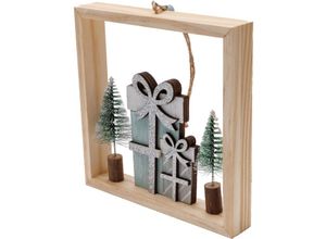 4333692744416 - Deko Weihnachtsanhänger Holz Geschenk 15 x 3 x 15 cm grün weiß - Trendline