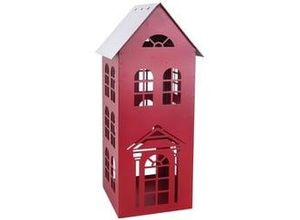 4333692893657 - Trendline - Windlicht Metall Haus 45 x 19 cm rot-weiß