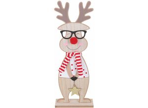 4333692895309 - Weihnachtsaufsteller Holz Rentier 39 x 14 cm natur-rot Figur - Trendline