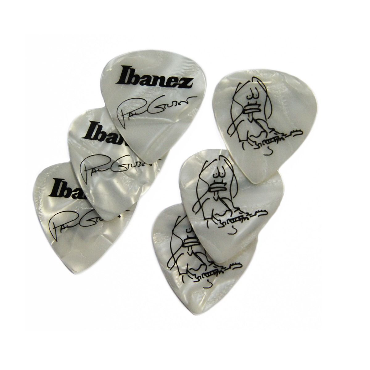 4515110332584 - Paul Gilbert Guitar-Pick Pearl White 6er Pack Celluloid Picks Heavy 1mm