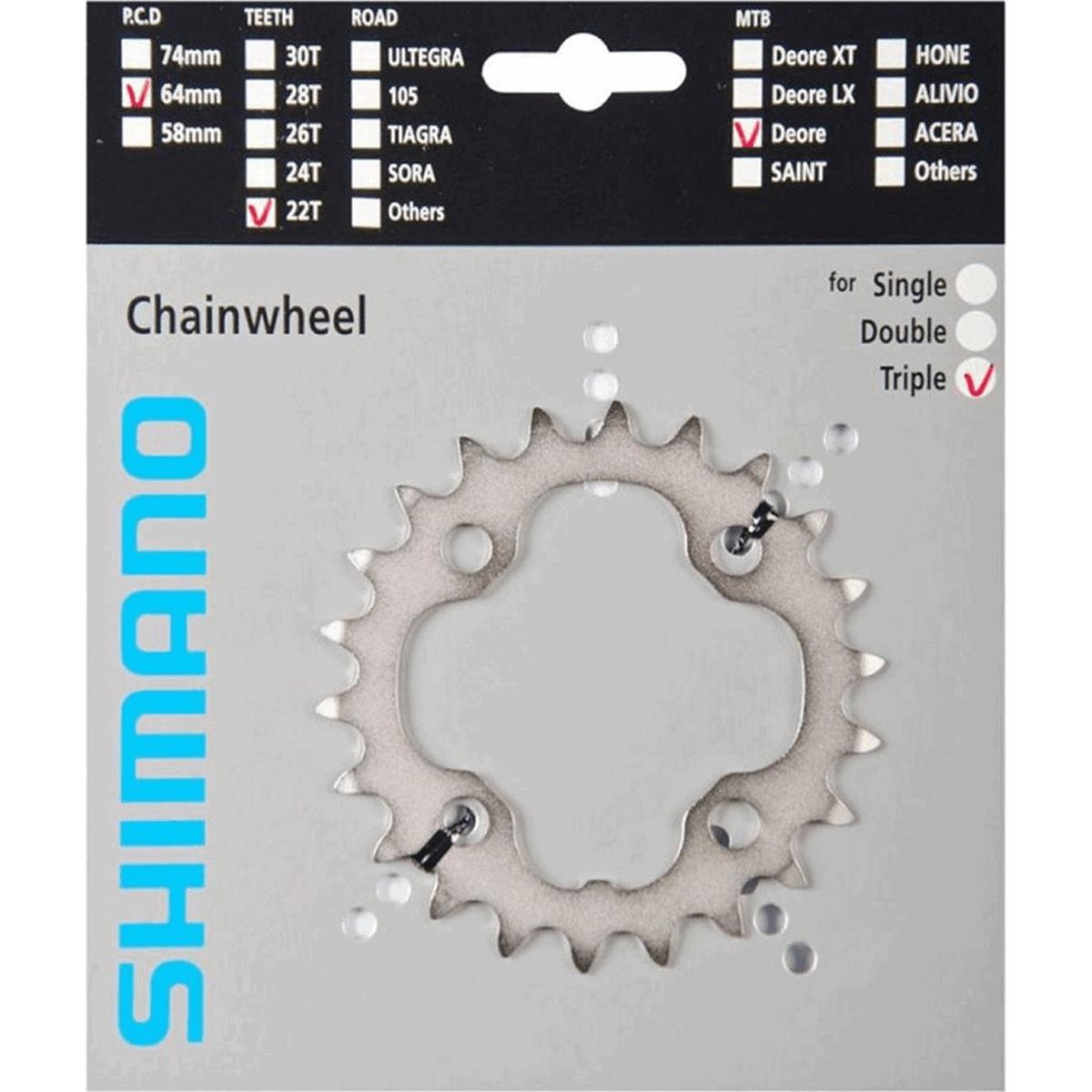 4524667222026 - Deore MTB Kettenblatt 22 Zähne Silber 3x9V BCD 104mm Kompatibel M530 510