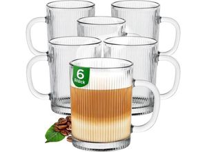 4538467081431 - KONZEPT Latte-Macchiato-Glas mit Henkel 6er Set Große Gerippte Tringkläser 35