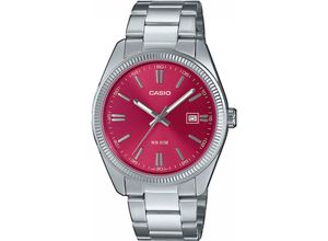 4549526371158 - Quarzuhr CASIO TIMELESS COLLECTION Armbanduhren silberfarben (edelstahlfarben rot) Damen Quarzuhren Armbanduhr Herrenuhr Damenuhr analog Datum Neo-Display