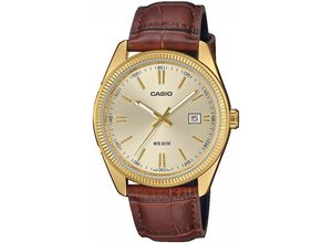 4549526382529 - Quarzuhr CASIO TIMELESS COLLECTION Armbanduhren braun (braun champagnerfarben) Herren Armbanduhr Herrenuhr Lederarmband analog Tag Neo-Display