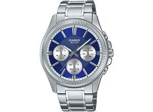 4549526382642 - Quarzuhr CASIO TIMELESS COLLECTION Armbanduhren silberfarben (edelstahlfarben blau) Herren Armbanduhr Herrenuhr Edelstahlarmband analog Tag Wochentag