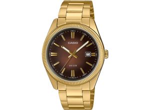 4549526394492 - Quarzuhr CASIO TIMELESS COLLECTION Armbanduhren goldfarben braun Herren Armbanduhr Damenuhr Herrenuhr Edelstahlarmband Neo-Display Tag