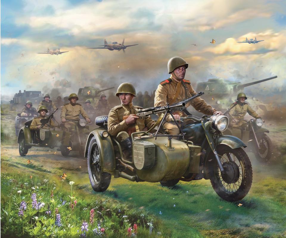 4600327062772 - Soviet Motorcycle M-72 w sidecar & crew WWII