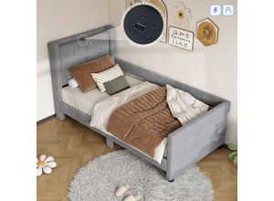 4611277630171 - Okwish - Flachbett 90200cm gepolstert mit USB-Anschluss minimalistisches Design grau