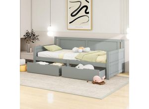 4611277632038 - Okwish - Schlafsofa 90200 Einzelbett mit zwei Staufächern Massivholzstruktur Massivholzbett Jugendbett Kinderbett Grau