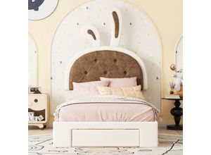 4681277630280 - Okwish - 90200cm Babybett flaches Bett Cartoon-Hasenform Bettkasten PU-Material beige