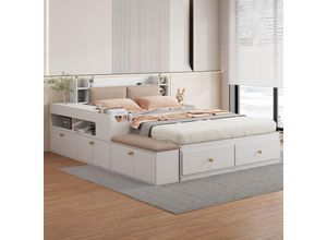 4691280779821 - Kombibett aus Massivholz 140200 cm Kopfteil mit integriertem Stauraum mit Schubladen mit Nachttisch mit langem Stauraum mit Sofabank