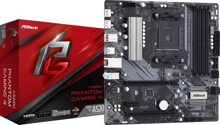 4710483932915 - A520M Phantom Gaming 4 Mainboard - AMD A520 - AMD AM4 socket - DDR4 RAM - Micro-ATX