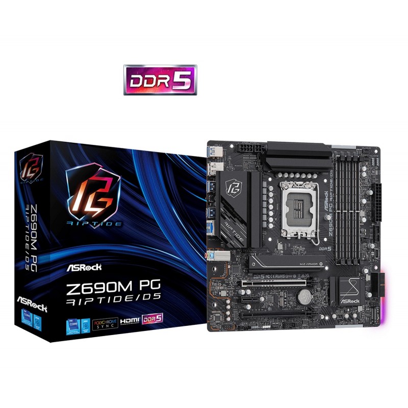 4710483937378 - Z690M PG Riptide D5 - motherboard - micro ATX - LGA1700 Socket - Z690 Mainboard - Intel Z690 - Intel LGA1700 socket - DDR5 RAM - Micro-ATX