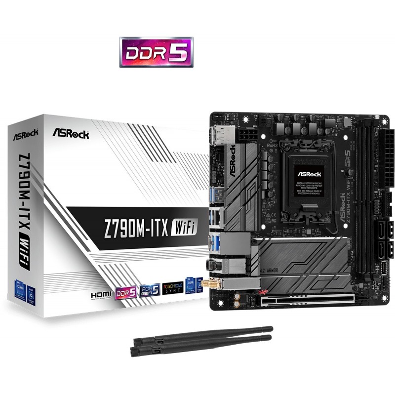 4710483941054 - Z790M-ITX WiFi - motherboard - mini ITX - LGA1700 Socket - Z790 Mainboard - Intel Z790 - Intel LGA1700 socket - DDR5 RAM - Mini-ITX