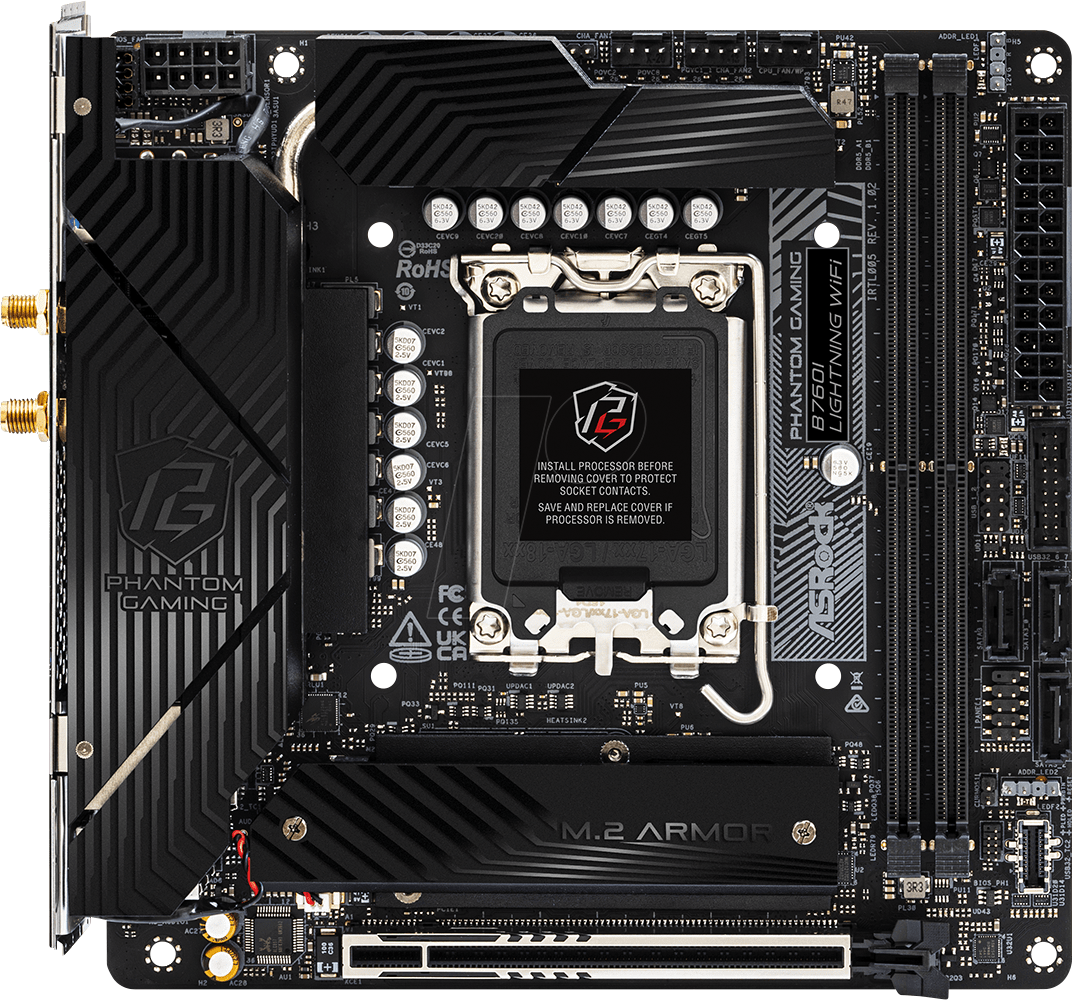 4710483946677 - Phantom Gaming B760I LIGHTNING WIFI - motherboard - mini ITX - LGA1700 Socket - B760 Mainboard - Intel B760 - Intel LGA1700 socket - DDR5 RAM - Mini-ITX