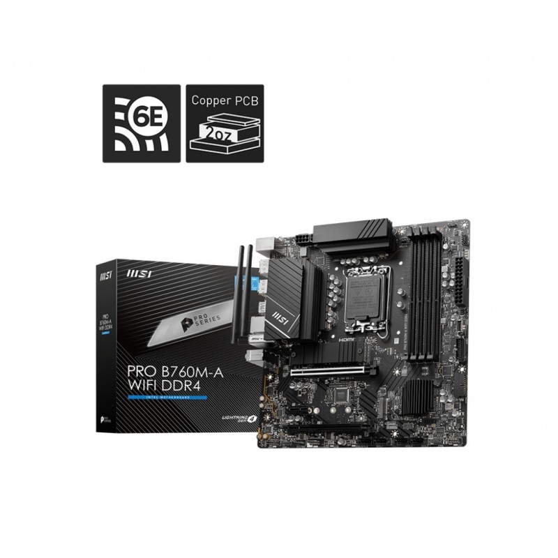 4711377026383 - PRO B760M-A WIFI DDR4 - motherboard - micro ATX - LGA1700 Socket - B760 Mainboard - Intel B760 - Intel LGA1700 socket - DDR4 RAM - Micro-ATX