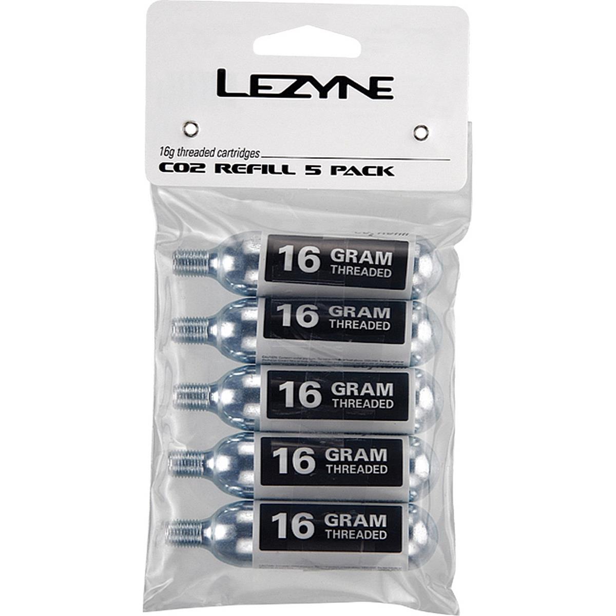 4712805974368 - Lezyne CO2 Kartuschen 16g Gewinde Silber - 5 Stück Packung