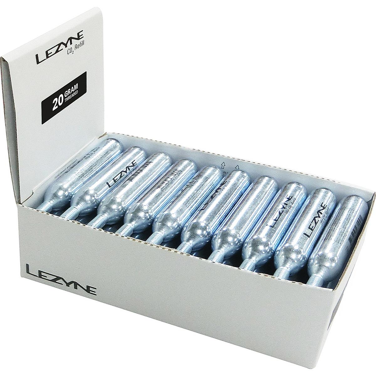 4712805996636 - Lezyne Aussteller mit 30 CO2 Kartuschen 20g - Tischbox Silber