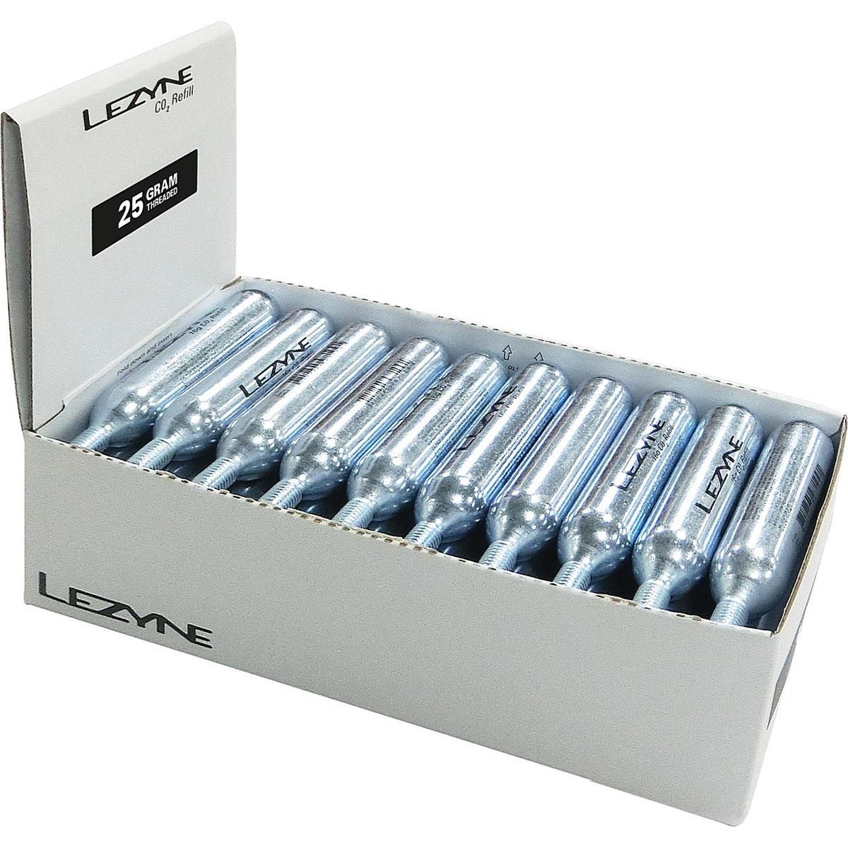 4712805996643 - Lezyne Display Box - 25 CO2 Kartuschen 25g Silber für Reifenaufpumpen