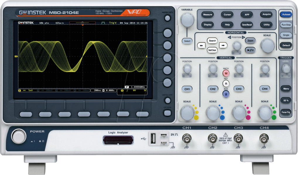 4713008670811 - GW Instek MSO-2104E Digital-Oszilloskop 100 MHz 20-Kanal 1 GSa s 10 Mpts 8 Bit Digital-Speicher (DSO) Mixed-Signal (MSO) Logic-Analyser 1 St