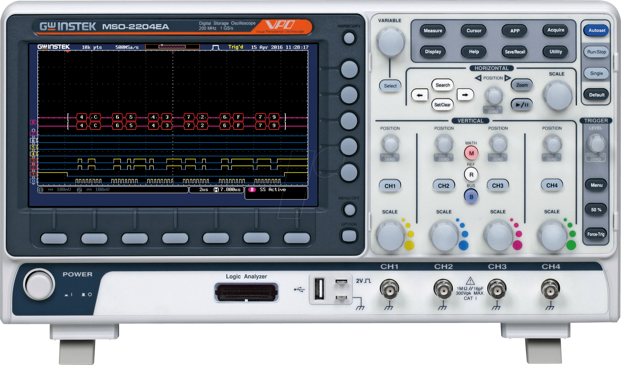 4713008670866 - GW Instek MSO-2204EA Digital-Oszilloskop 200 MHz 1 GSa s 10 Mpts 8 Bit Digital-Speicher (DSO) Mixed-Signal (MSO) Logic-Analyser Funktionsgenerator 1 St