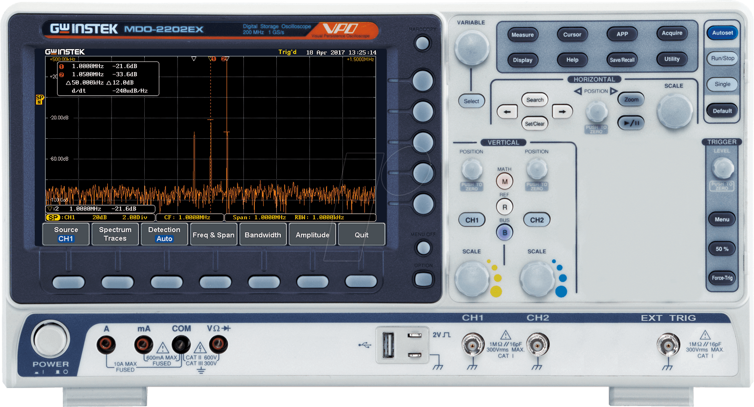 4713008671269 - GW Instek MDO-2202EX Digital-Oszilloskop 200 MHz 1 GSa s 10 Mpts 8 Bit Digital-Speicher (DSO) Spectrum-Analyser Multimeter-Funktionen