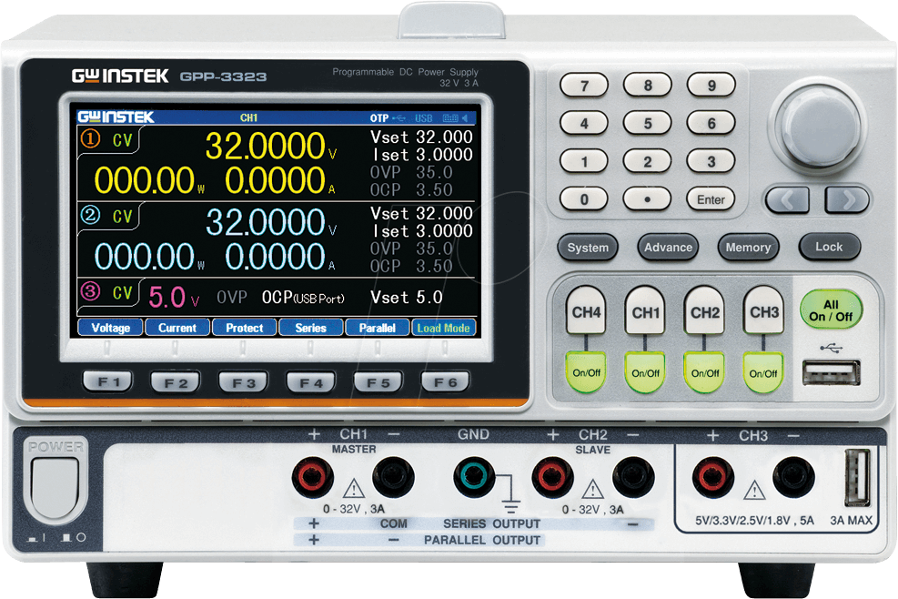 4713008672518 - GW Instek GPP-3323 Labornetzgerät einstellbar 0 - 32 V 0 - 3 A RS-232 USB programmierbar Anzahl Ausgänge 3 x