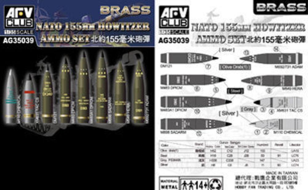 4716965900397 - AFV-Club AG3539 - NATO 155mm Howitzer Ammo Set (Brass) in 135