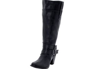 4717002624993 - Große Größen Weitschaftstiefel aus Lederimitat mit Zierschnalle schwarz Gr41