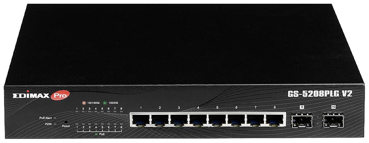 4717964704474 - 10-Port Gigabit PoE+ Web Smart Switch für Langstrecken mit 2 SFP-Ports (GS-5208PLG V2) - Edimax