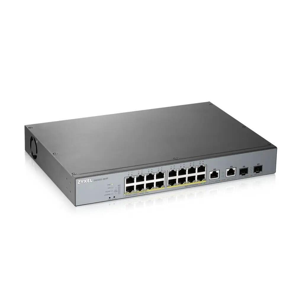 4718937604425 - GS1350-18HP - Switch - Smart - 16 x 10 100 1000 (PoE+) + 2 x Combo Gigabit Ethernet Gigabit SFP - Desktop - PoE+ (250 W)