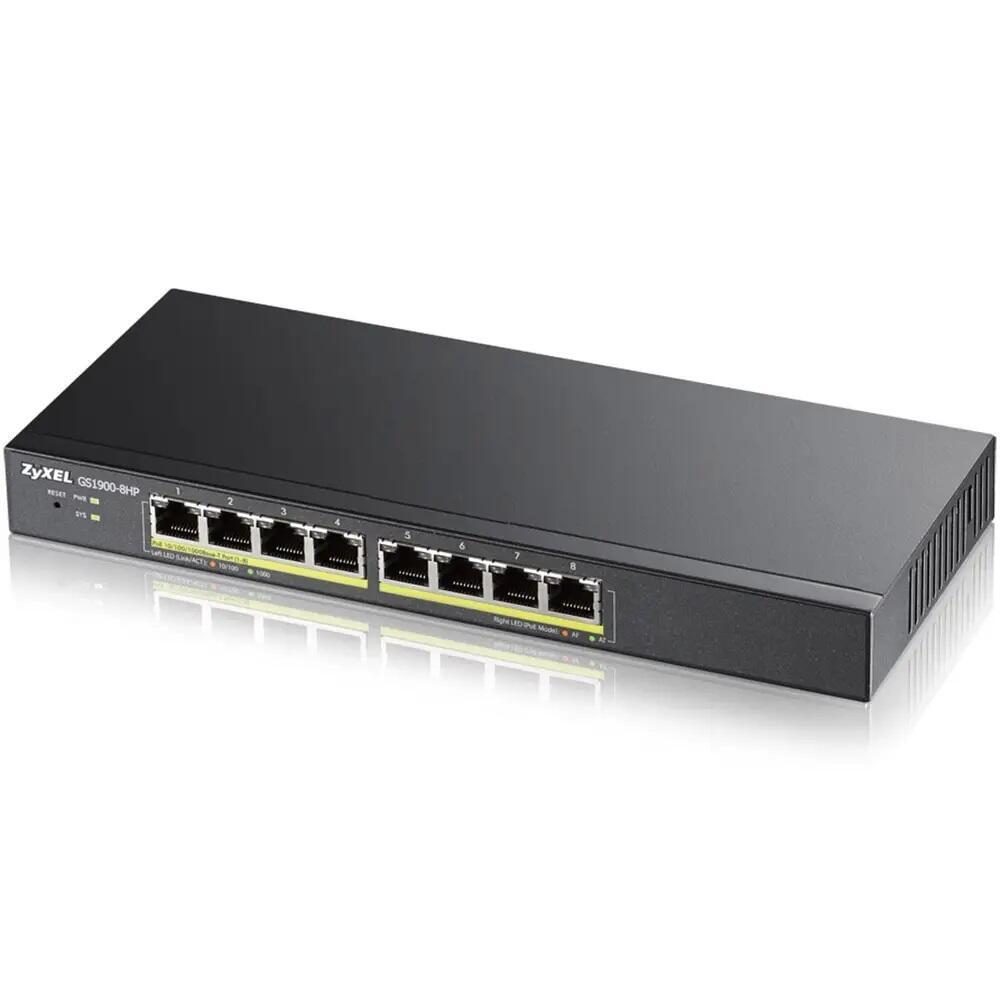 4718937621279 - GS1900-8HP V3 8-Port GbE L2 PoE Smart Switch 8023at lüfterlos PoE+ 70W (GS1900-8HP-EU0103F) - Zyxel