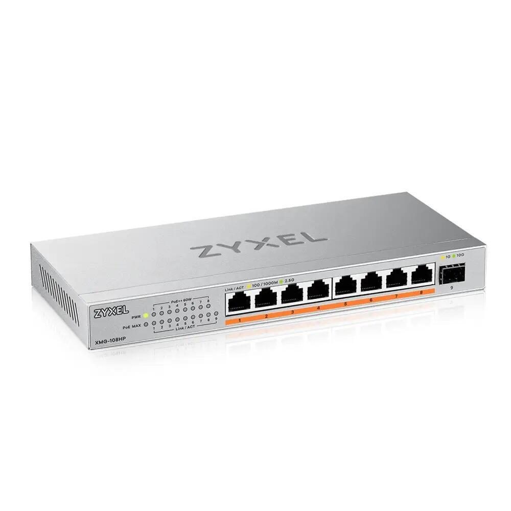 4718937631148 - XMG-108 8 Port 10 25G MultiGig PoE++ 100W Switch unmanaged 8xPoE++ (60W) (XMG-108HP-EU0101F) - Zyxel