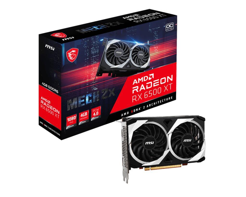 4719072929985 - Gaming Grafikkarte AMD Radeon RX 6500 XT Mech 2X Overclocked 4 GB GDDR6-RAM PCIe HDMI® DisplayPort AMD FreeSync