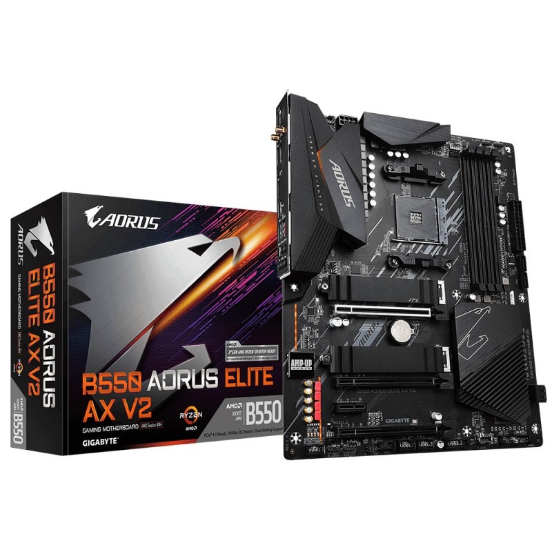 4719331809904 - B550 AORUS ELITE AX V2 Mainboard Sockel (PC) AMD AM4 Formfaktor (Details) ATX Mainboard-Chipsatz AMD® B550