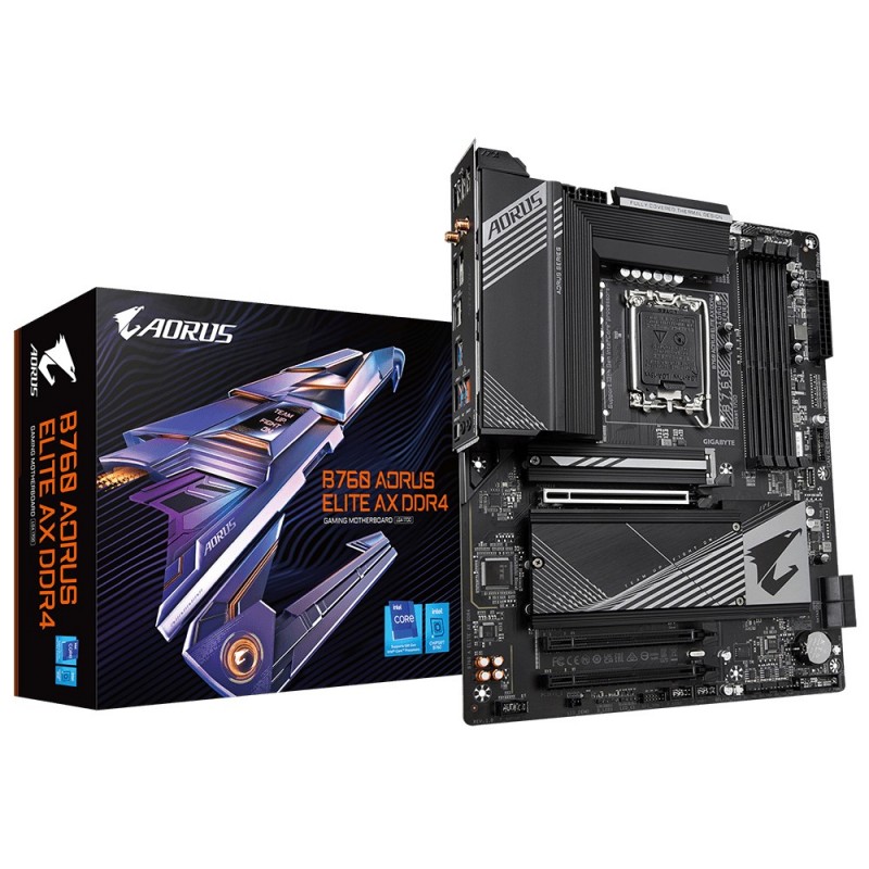 4719331851224 - B760 AORUS ELITE AX DDR4 (rev 10) Mainboard Sockel (PC) Intel® 1700 Formfaktor (Details) ATX Mainboard-Chipsatz Intel® B760 Express