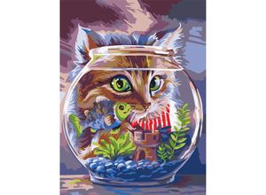 4778004508568 - Malen nach Zahlen Katze und Fisch 30 x 40 cm