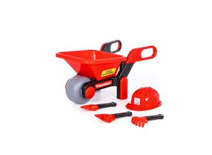 4810344095916 - Kinder Schubkarren-Set 95916 Helm zwei Schaufeln Rechen Sandspielzeug rot