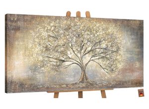 4820150004767 - YS-Art Gemälde Goldbaum Abstrakte Bilder Leinwand Bild Handgemalt Gold Baum St